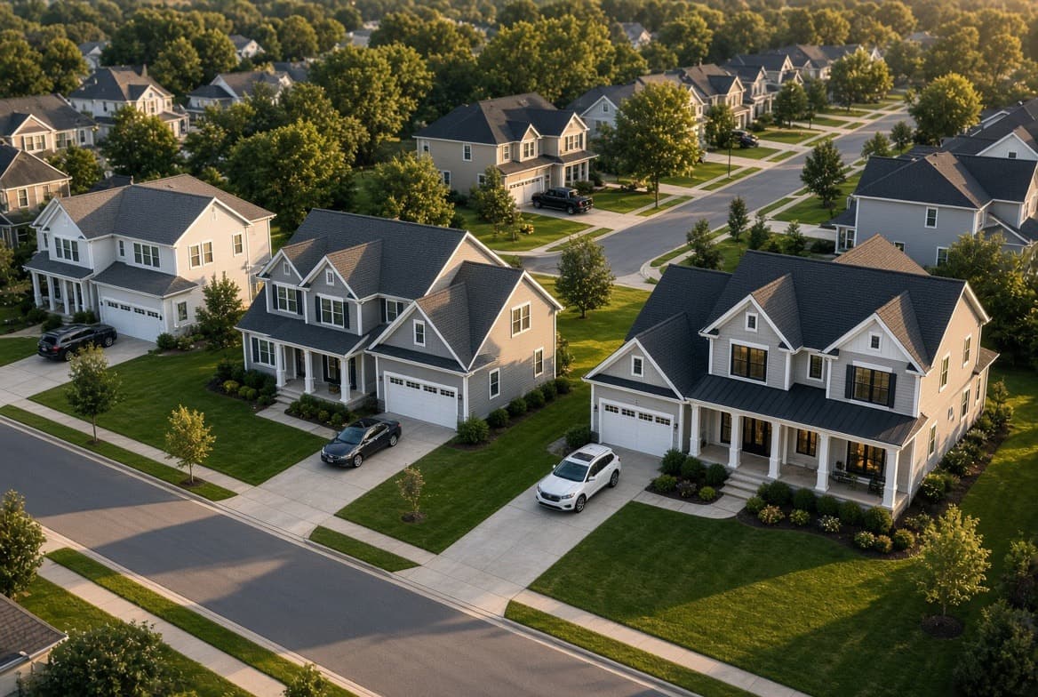 Aerial view of a residential neighborhood